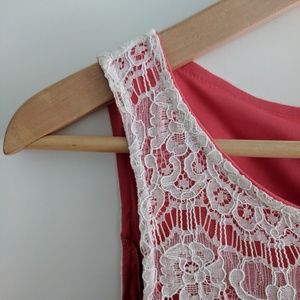 White Lace Overlay Dress in Coral